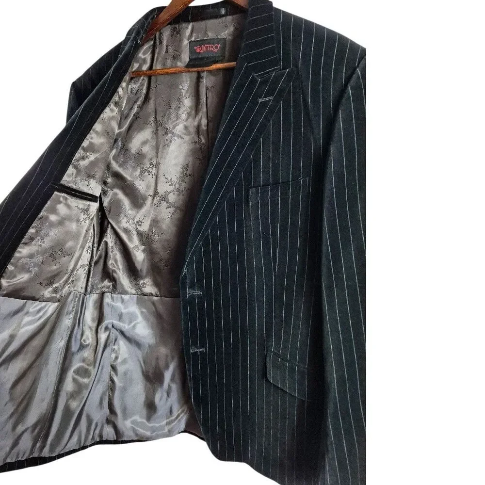 Vtg Velvet XL Black Pinstripe Blazer Tailored Sport Coat Classic Formal Wedding